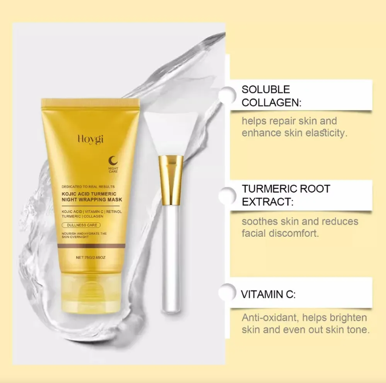 Mascarilla Envolvente de Noche Hoygi con Ácido Kójico, Cúrcuma y Colágeno